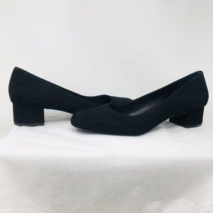 Bernardo Reggie Black Kid Suede Block Heel Pumps